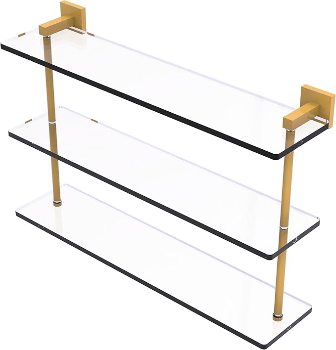 Allied Brass MT-5-22-SGL Montero Collection 22 Inch Triple Tiered Glass Shelf, Spanish Gold