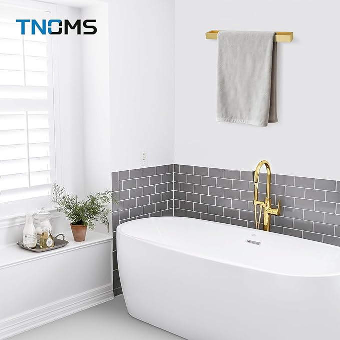 TNOMS Single Towel Bar Towel Holder Bathroom Hardware Accessories,Stainless Steel Wall-Mounted Towel Rack Towel Rail,16 Inches Brushed Gold