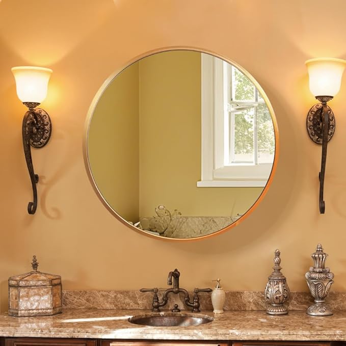 Round Medicine Cabinet,Medicine Cabinet with Mirror,Aluminum Framed,Soft Close Hinge,20inch,Gold