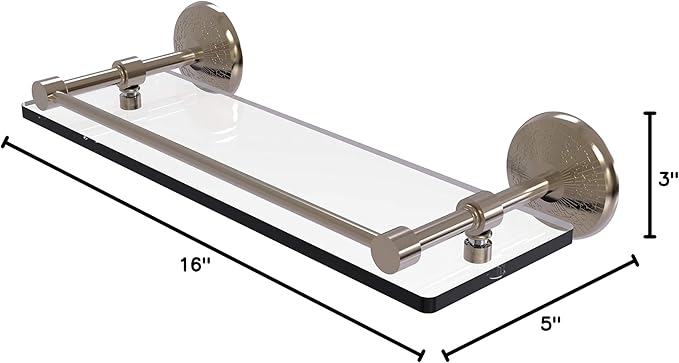 Allied Brass MC-1/16-GAL-PEW Mc 1 Gal Monte Carlo Inch Tempered Gallery Rail Glass Shelf, 16 Inch, Antique Pewter