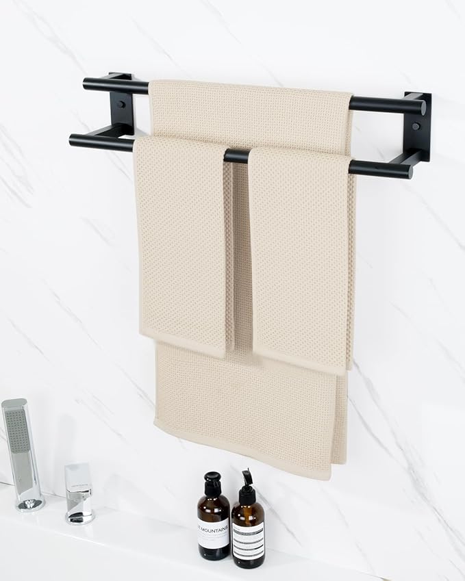 Alise Bathroom Double Towel Bar, 24 Inch Wall Mount Towel Holder, Towel Racks for Bathroom, SUS304 Stainless Steel Towel Hanger, Thickened Pipe with Strong Load-Bearing Capacity, Matte Black