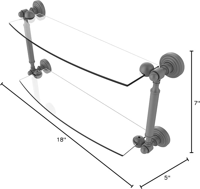 Allied Brass WP-34/18-GYM Waverly Place Collection 18 Inch Two Tiered Glass Shelf, Matte Gray