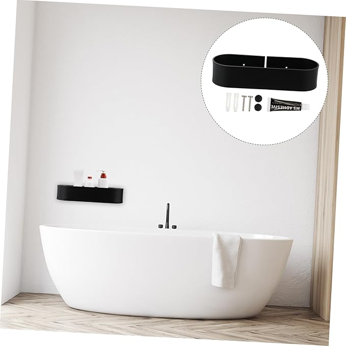 1Pc Punch Metal Bathroom Wall Rack Compact and Easy to Clean Storage Shelf for Toiletries Breathable Design for Quick Drying Black Wall Mounted Organizer