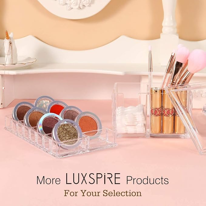 Luxspire Acrylic Eyeshadow Organizer, Makeup Drawer Organizer 16 Slots Cosmetic Makeup Organizer for Pots, Eyeshadows, Mini Highlighter Blush Display Storage Case Beauty Care Holder Container - Clear