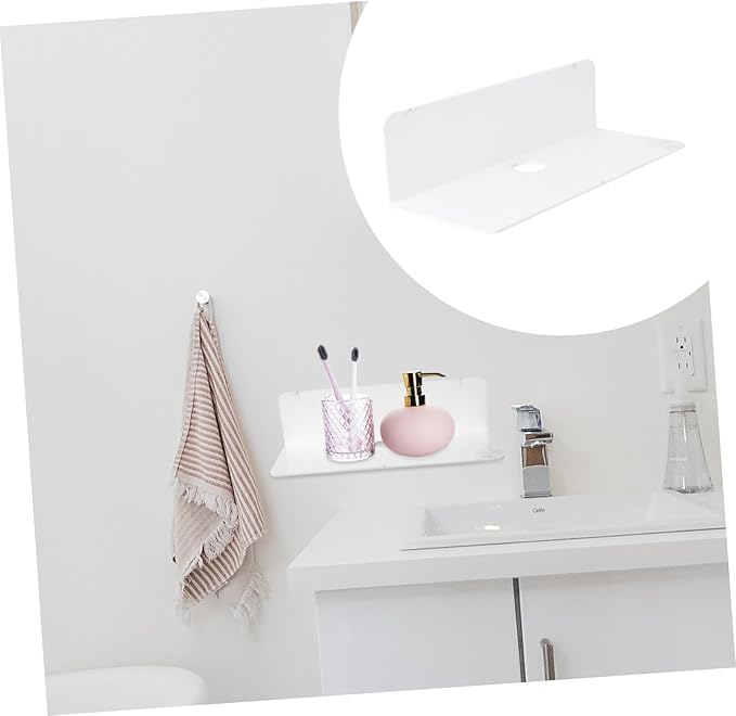 jojofuny Acrylic Floating Wall Shelf, Drill-Free Wall Mounted Speaker Holder, Punch-Free Storage Rack for Bathroom, Bedroom, Kitchen, 9.05 X 3.54 X 2.36 Inches, White