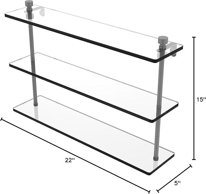 Allied Brass FT-5/22 Foxtrot Collection 22 Inch Triple Tiered Glass Shelf, Matte Gray