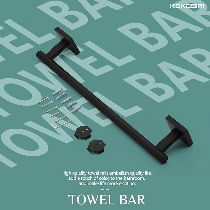 KOKOSIRI Bathroom Towel Bars 16 Inch Towel Rail Matte Black 40CM Hand Towel Holder for Bath Kitchen Wall Stainless Steel B4005BK-L16