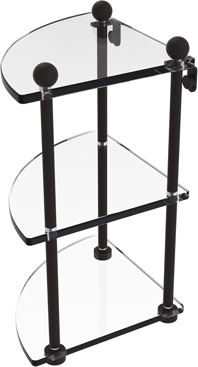 Allied Brass PR-6-ORB Three Tier Corner Glass Shelf, Oil Rubbed Bronze