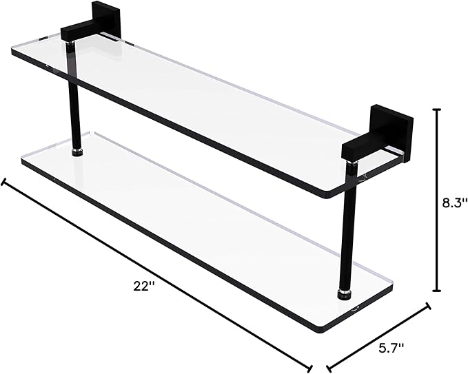 Allied Brass MT-2-22 Montero Collection 22 Inch Two Tiered Glass Shelf, Matte Black
