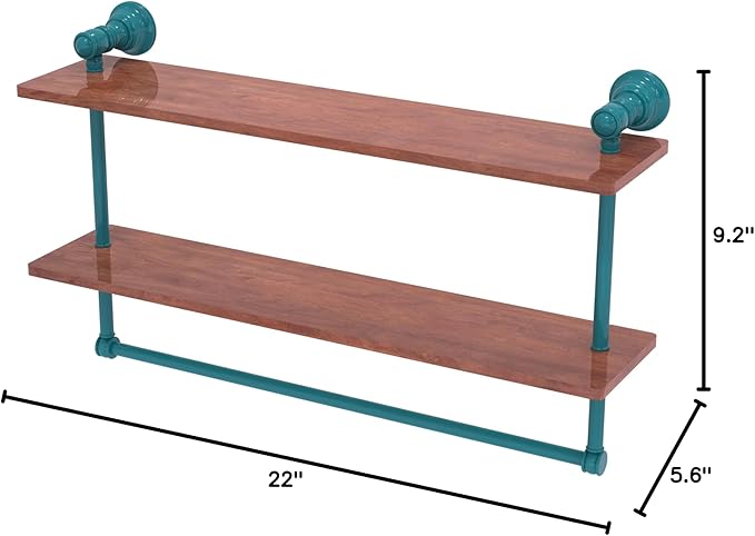 Allied Brass CL-2-22-IRW-GLT Carolina Collection 22 Inch Two Tiered Wood Shelf, Glokzin Teal