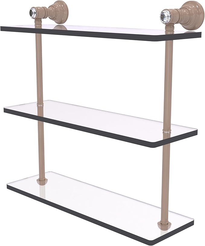 Allied Brass CC-5-16-SHB Carolina Crystal Collection 16 Inch Triple Glass Shelf, Shaded Beige