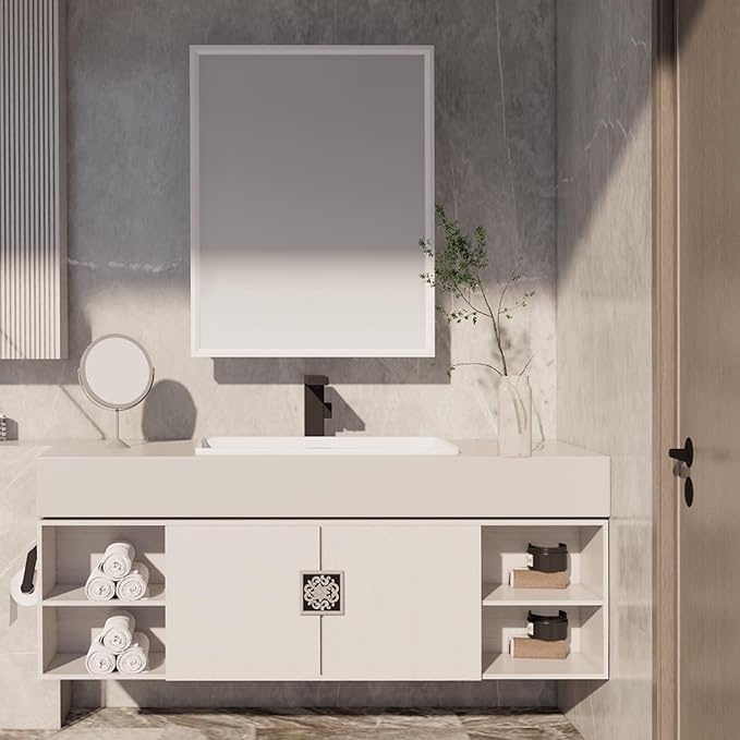 H & A Medicine Cabinet Bathroom Mirror, 28''x22'' Farmhouse Wood Frame Bathroom Medicine Cabinet with Mirror, Vanity Mirrors Recess or Surface Mounted Installation (White-28x22'')