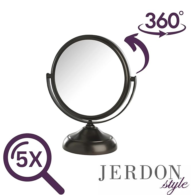 Small Tabletop Magnifying Mirror - 5.5” Diameter Mirror with 5X-1X Magnification - Bronze Finish - Model MC247BZ