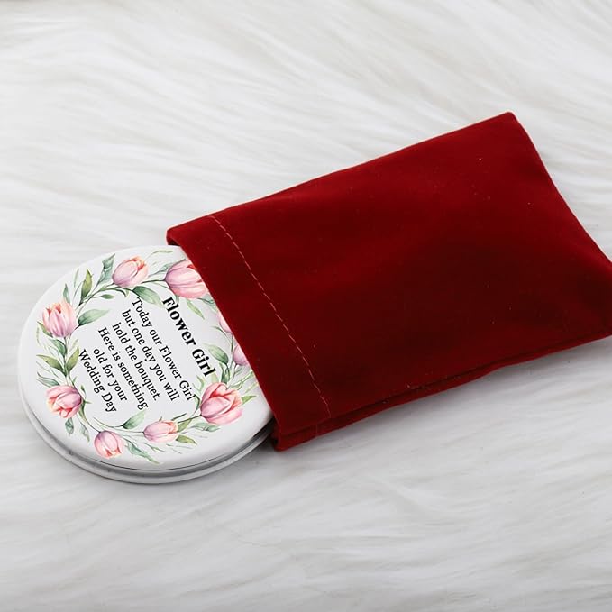 WUSUANED Flowers Girl Makeup Mirror Proposal Gift (Flower Girl Mirror White)