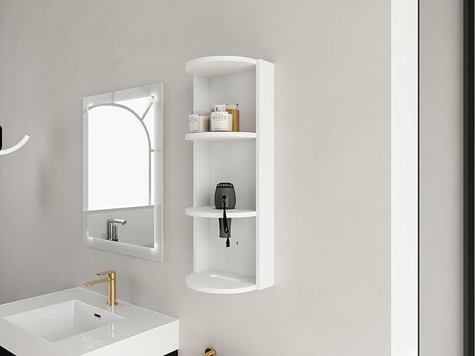LIFE SKY Wall Mounted Bathroom Shelf Organizer: 3 Tier Floating Storage Rack with Interchangeable Shelves - Water Resistant Melamine Surface for Small Space Bathroom Organization & Apartment Living
