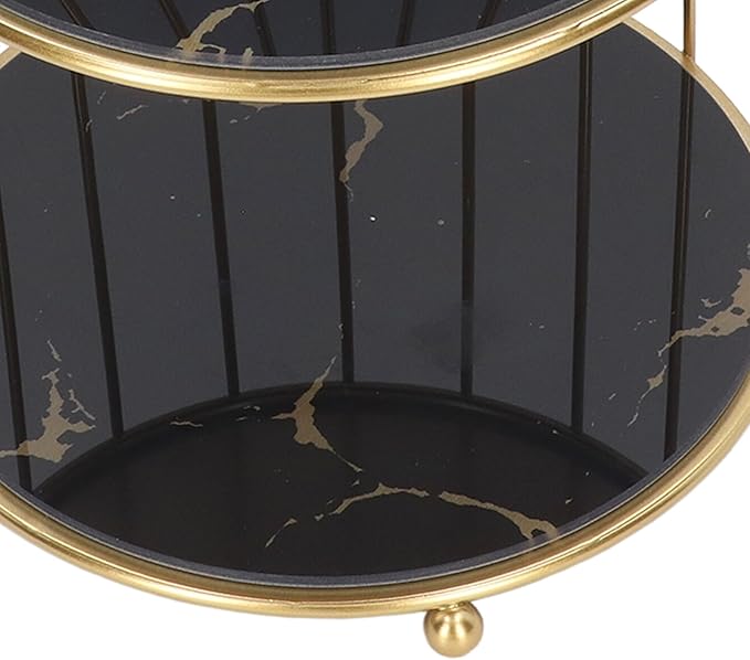 Double Layer Storage Shelf Bird Cage Organizer Display Rack for Bathroom Countertop Dressing Table Gold Frame (Black Base Gold Pattern)