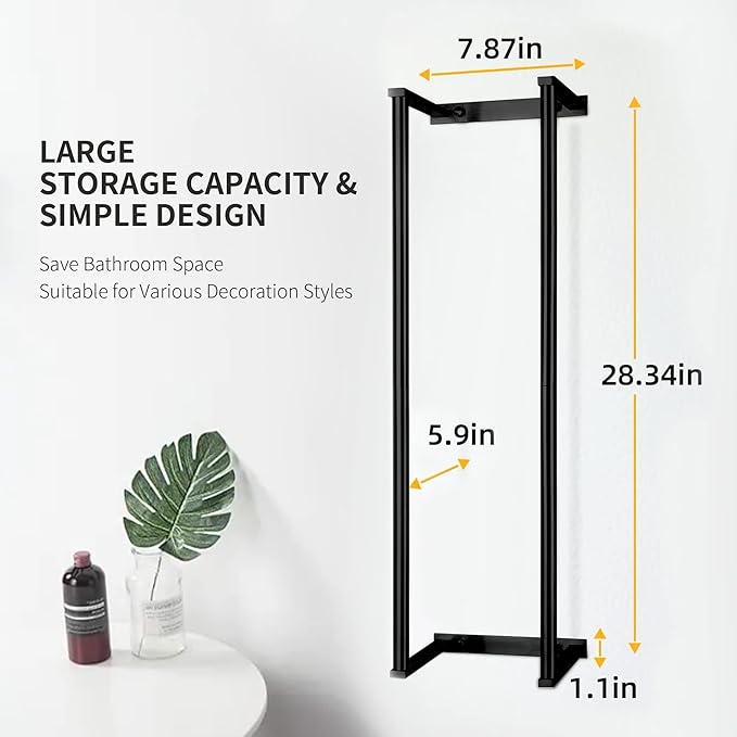 Towel for Racks Bathrooms, Wall Mounted Towel Rack for Storing Towels, Robes, Towel Holders with Hooks, Bathroom Towel Storage, Black