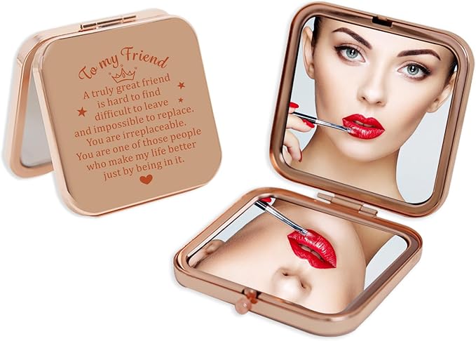 Best Friend Birthday Gifts for Friend, Sentimental Friend Gift Ideas for Women, Friendship Gifts for BFF, Bestfriend, Besties, Long Distance, Christmas, I Love You Friend, Rose Gold Compact Mirror