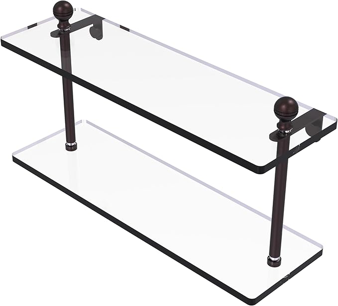 Allied Brass MA-2/16-ABZ Mambo Collection 16 Inch Two Tiered Glass Shelf, Antique Bronze