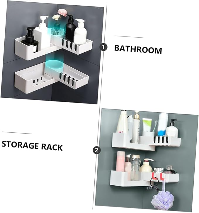 Wall-Mounted Adhesive Bathroom Shelf Rotating Storage Rack Punch-Free Organizer for Corner Black Hooks for Bathrooms and Showers