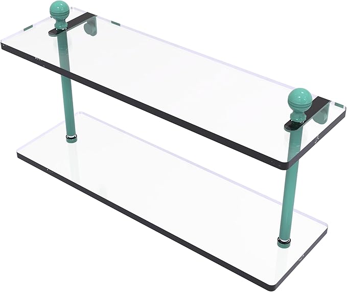Allied Brass MA-2/16-SFG Mambo Collection 16 Inch Two Tiered Glass Shelf, Sea Foam Green