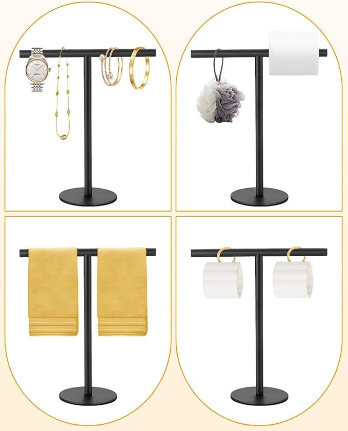 Hand Towel Holder, Bathroom Towel Racks, Countertop Towel Stand, T-Shape Towel Holder for Kitchen, Matte Black Standing Towel Bar