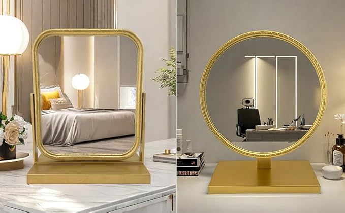Tabletop Vanity Mirror Adjustable Rotation Golden Metal Framed Gold Vanity Mirror, Room for Living Room,Bedroom,Tabletop,Bathroom.