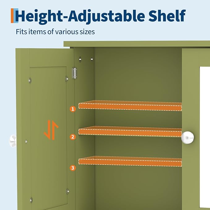 Bathroom Wall Cabinet with Mirrored Doors – Slim Medicine Cabinet with Adjustable Shelf – 2.2x23x5.1 Inch Compact Wall Cabinet for Bathroom, Kitchen, Laundry Room, Entryway