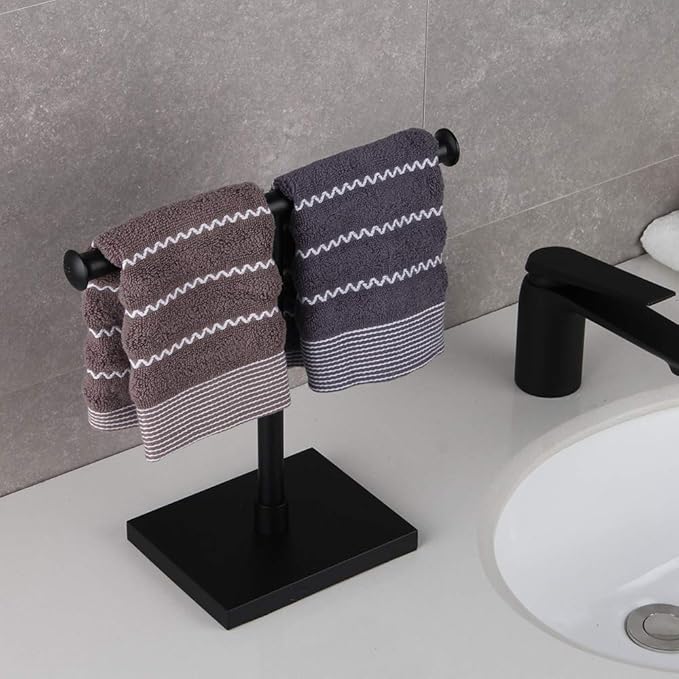 SUS 304 Stainless Steel Hand Towel Holder Standing Tree Rack for Bathroom Vanities Countertop, Matte Black DZY011-BK