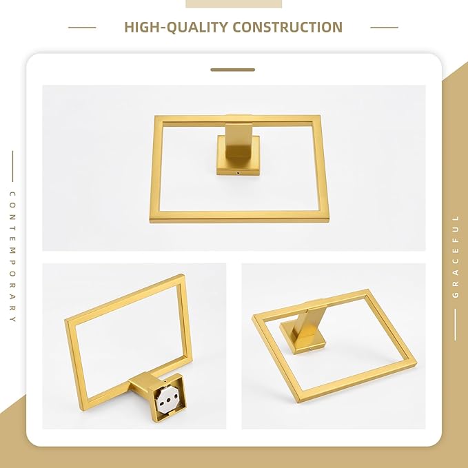 Angle Simple Hand Towel Holder Brushed Dark Gold, SUS 304 Stainless Steel Square Towel Ring for Bathroom Wall, 7.09 Inches