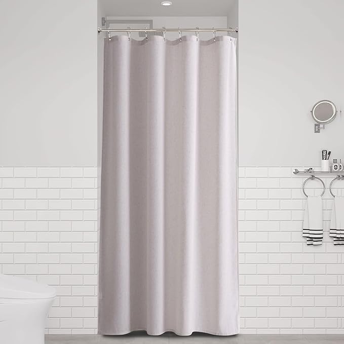 Naturoom 42 Inch Shower Curtain - Stall Narrow Half Green Linen Ultra Thick Fabric Shower Curtain Set with Hooks, Boho Farmhouse Rustic RV Camper Bath Curtains for Bathroom, Champagne, 42x72
