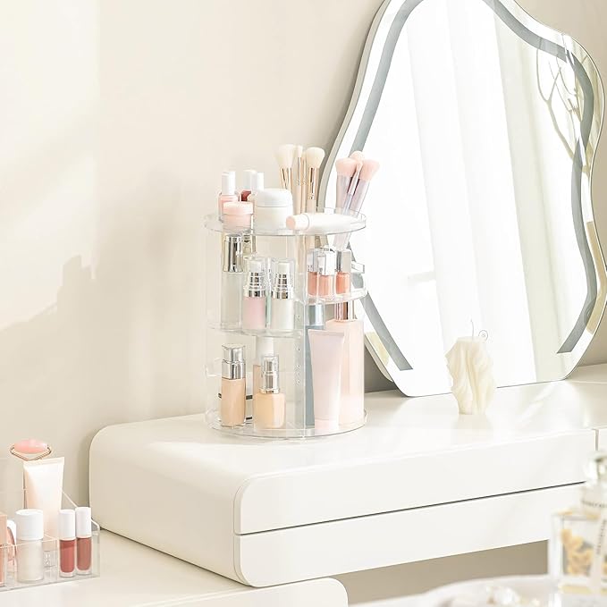 HBlife 360 Rotating Makeup Organizer Adjustable Carousel Large Capacity Revolving Perfume Organizer Skincare Organizers Cosmetic Storage Spinning Holder for Vanity, Clear