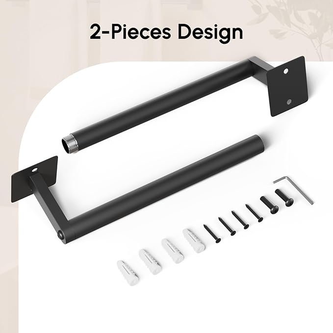 USHOWER Matte Black Towel Bar, 18 Inch Towel Racks for Bathroom Wall Mounted, Heavy Duty Stainless Steel Towel Holder, Easy Installation (Total Length 20 Inch) (Pack of 2)