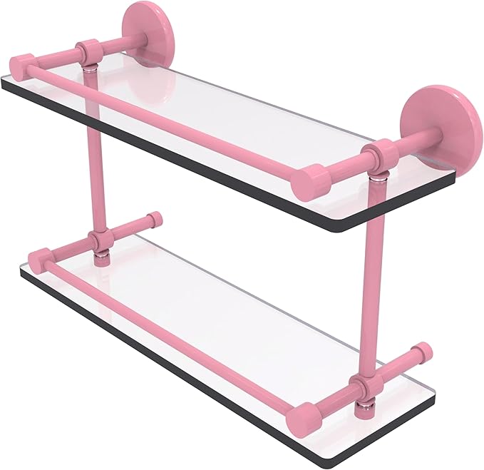 Allied Brass Prestige Skyline Collection Tempered Double Glass Shelf with Gallery Rail Pink 16 Inch