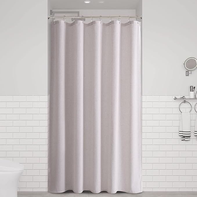 Naturoom Champagne Linen Shower Curtain, Cloth Textured Fabric Shower Curtain Set with Hooks, Simple Elegant Modern Farmhouse Country Ultra Thick Bath Curtains for Bathroom,Water Repellent,60x72