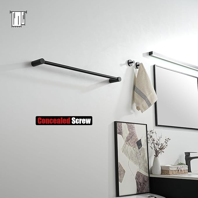 JQK Towel Bar Black, 26.5 Inch 304 Stainless Steel Thicken 0.8mm 2 Pieces Towel Rack Bathroom Wall Mount, Useable Length 24 Inch, TB610L24-PB