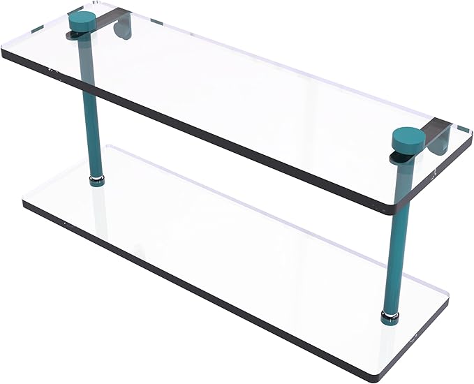 Allied Brass NS-2/16-GLT 16 Inch Two Tiered Glass Shelf, Glokzin Teal