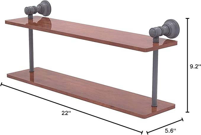 Allied Brass CL-2-22-IRW Carolina Collection 22 Inch Two Tiered Wood Shelf, Matte Gray