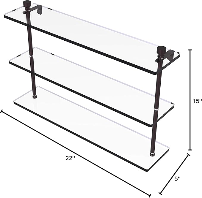 Allied Brass FT-5/22 Foxtrot Collection 22 Inch Triple Tiered Glass Shelf, Antique Bronze