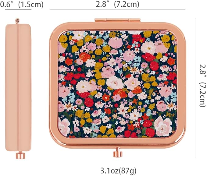 Compact Mirror for Purse Flower Small Floral Retro Folding Portable Pocket Mirror for Women Girls Travel Gift