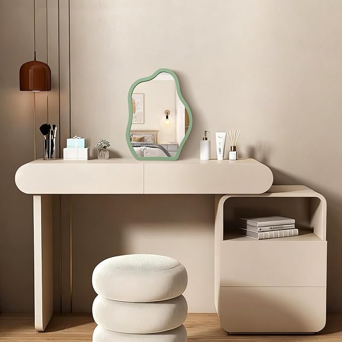 Makeup Desk Mirror with Wood Framed Portable Vanity Table Mirrors Free Standing High-Definition Countertop Makeup for Dresser Living Room Bedroom Office