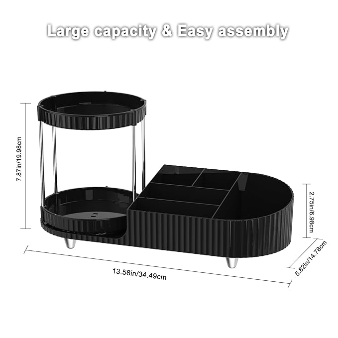 Makeup Organizer Countertop with Partition Slot for Vanity, Plastic Vanity Storage, 2-in-1 Large Desk Makeup and Skincare Organizers with Perfume Tray for Cosmetics Bathroom