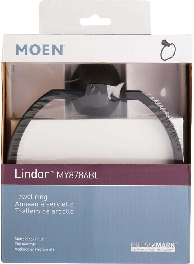 Moen MY8786BL Lindor Matte Black Towel Ring Matte Black