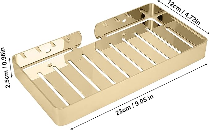 Stainless Steel Soap Rack Wall Mount Soap Holder Shelf Durable Rustproof Soap Drain Rack with Hooks for Bathroom Kitchen Black Silver Gold 23x12x2 5cm (Gold)
