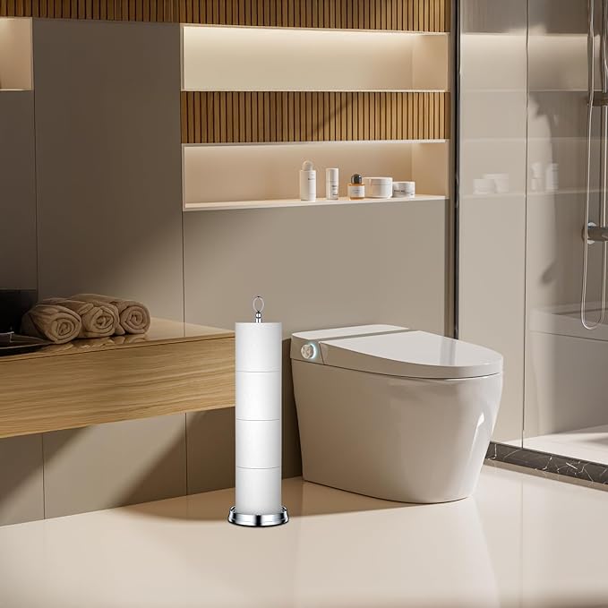 ROLABAM Heavy Weighted Toilet Paper Holder (with Reserve Function) Free Standing Toilet Paper Storage,Spare Toilet Paper Roll Holder Storage Stand for Bathroom Total Height 22.5" ,Chrome