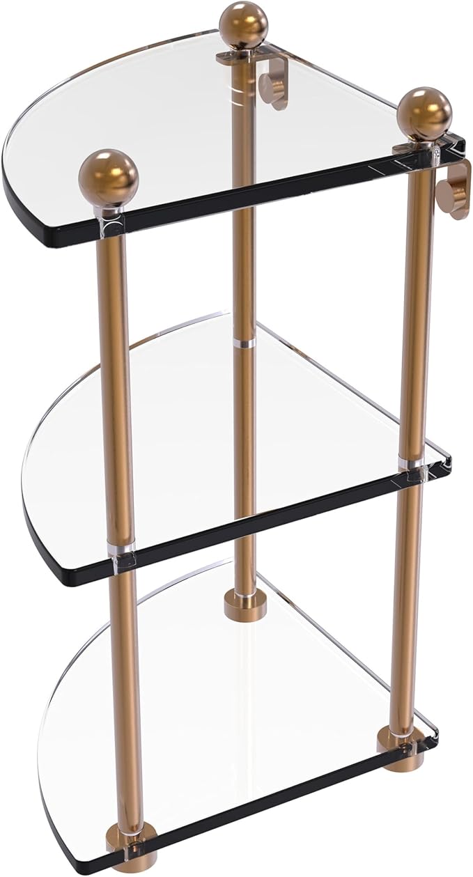 Allied Brass PR-6-BBR Three Tier Corner Glass Shelf, Brushed Bronze