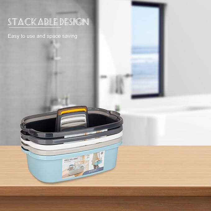 JiatuA Large Cleaning Supplies Caddy Portable Shower Basket Supply Organizer with Handle Plastic Bucket Tool Storage for Bathroom, Bedroom, Kitchen, College Dorm, Garden, Clear Grey 2 Pack