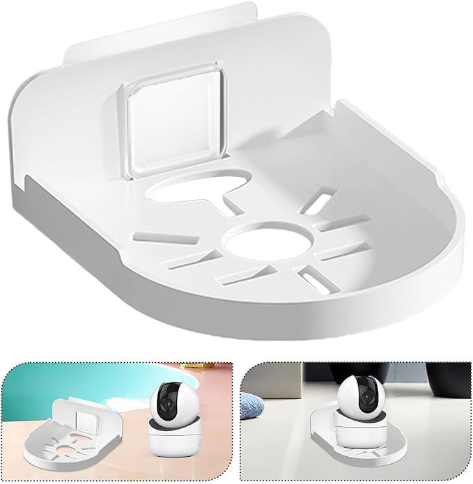 DOITOOL Wall Mount Storage Rack for Security Cameras Small Floating Shelf White Punch-Free Adhesive Bathroom Shelf Bracket for Monitor Holder