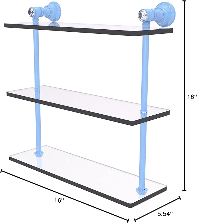 Allied Brass CC-5-16-FTB Carolina Crystal Collection 16 Inch Triple Glass Shelf, Flat Troll Blue
