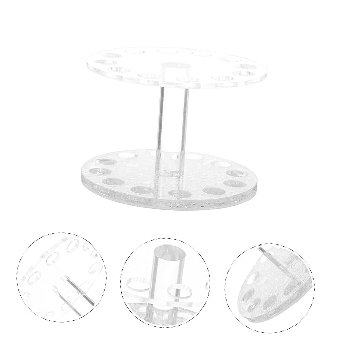 Healeved Round Nail Art Pen Holder Silver Transparent Stand for Nail Brush Tools Durable and Portable Uv Gel Painting Accessory Prevents Mess and Clutter Work Desk